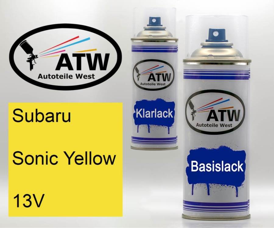 Subaru, Sonic Yellow, 13V: 400ml Sprühdose + 400ml Klarlack - Set, von ATW Autoteile West.